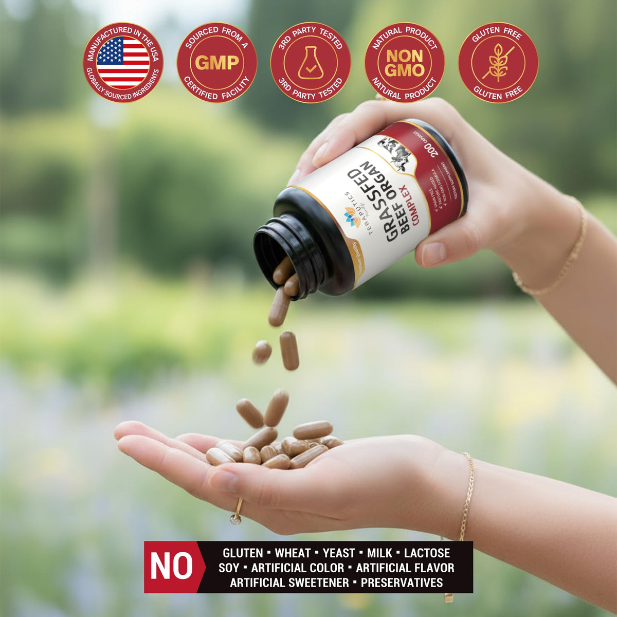 Teraputics complément alimentaire organes de boeuf capsules en gros plan