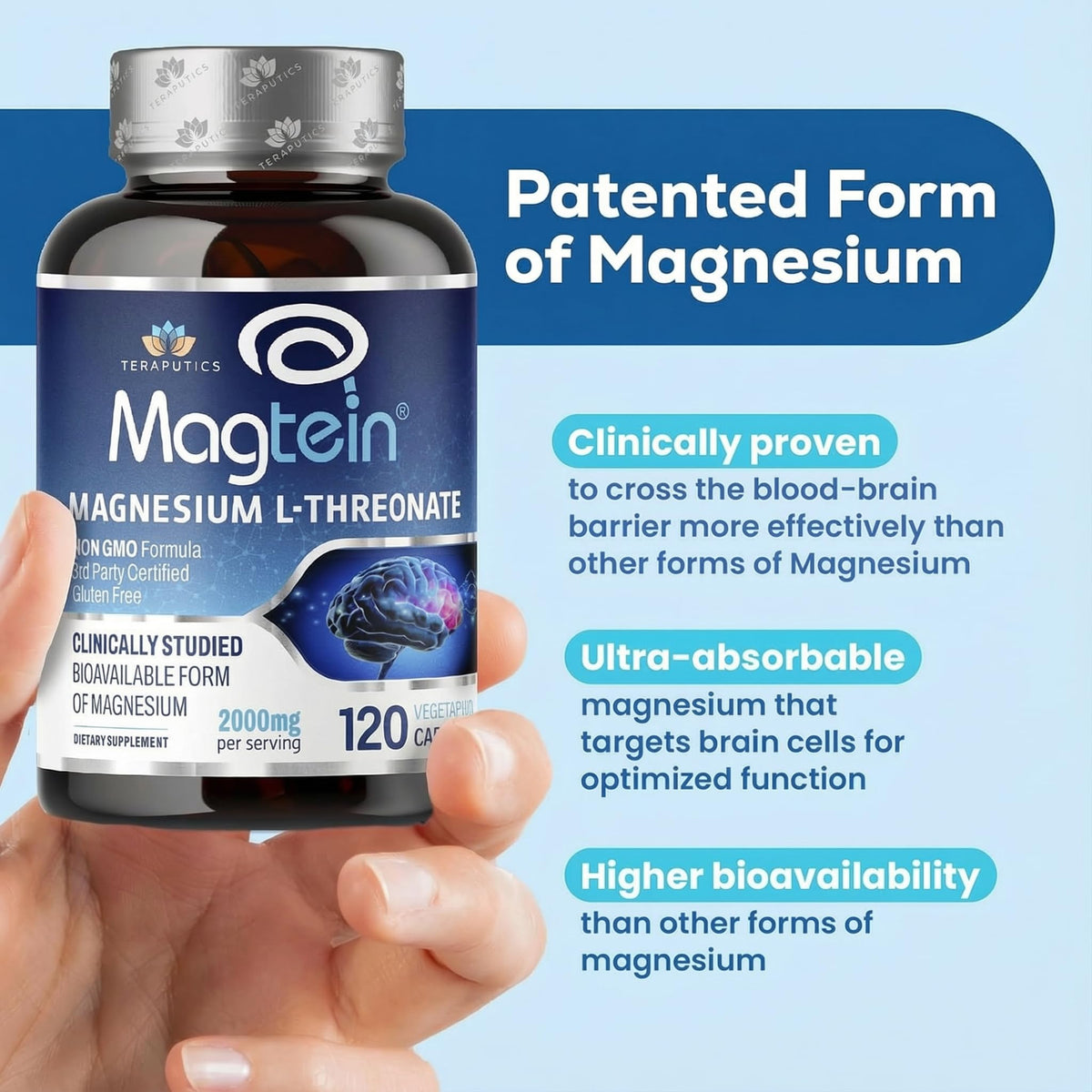 Teraputics Magnesium L Threonate, capsules à l'intérieur du flacon