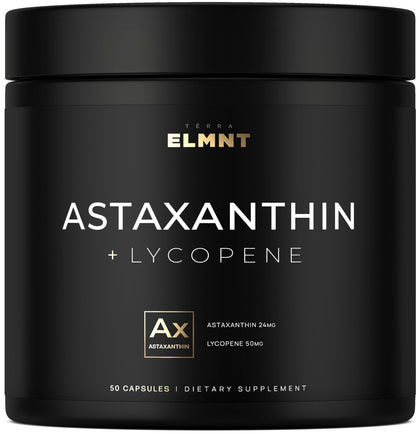 TERRA ELMNT Astaxanthine 24mg et Lycopène 50mg devant une boîte