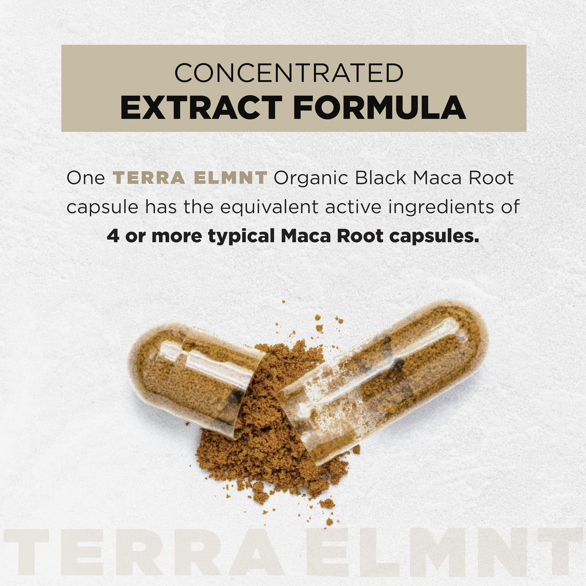 TERRA ELMNT Maca Noire Bio 40:1 capsules ouvertes