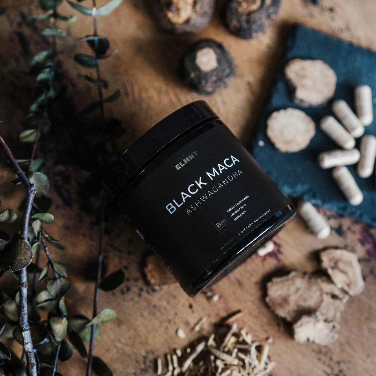 TERRA ELMNT Maca Noire Bio 40:1 en boîte sur fond blanc