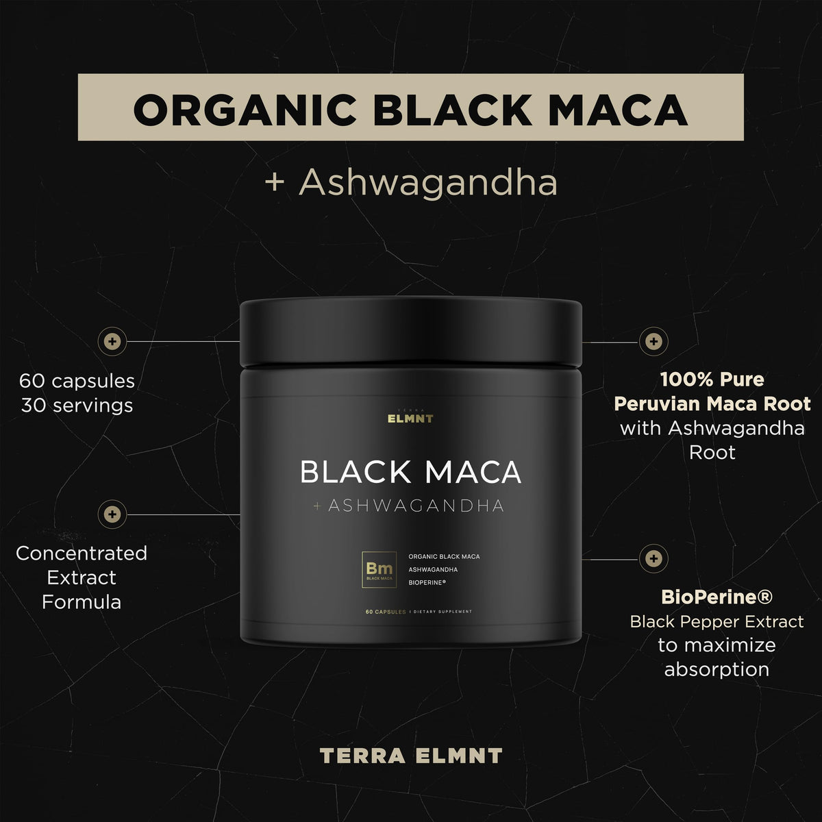 TERRA ELMNT Maca Noire Bio 40:1 en vue latérale