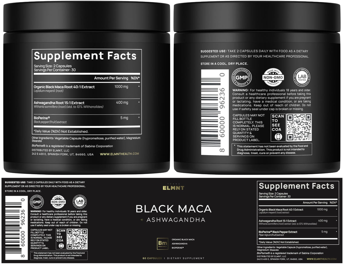 TERRA ELMNT Maca Noire Bio 40:1 et ashwagandha ensemble
