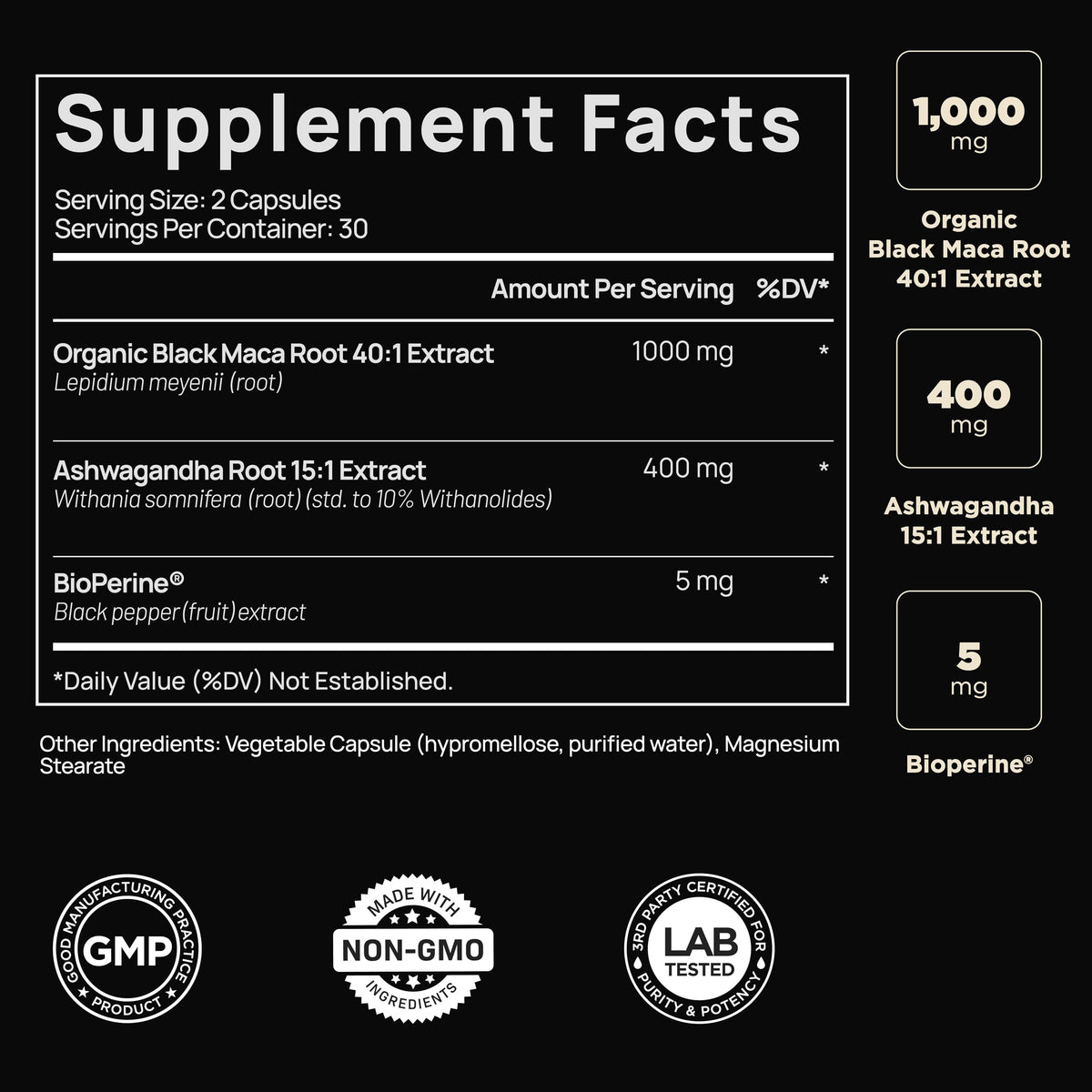 TERRA ELMNT Maca Noire Bio 40:1 étiquette détaillée