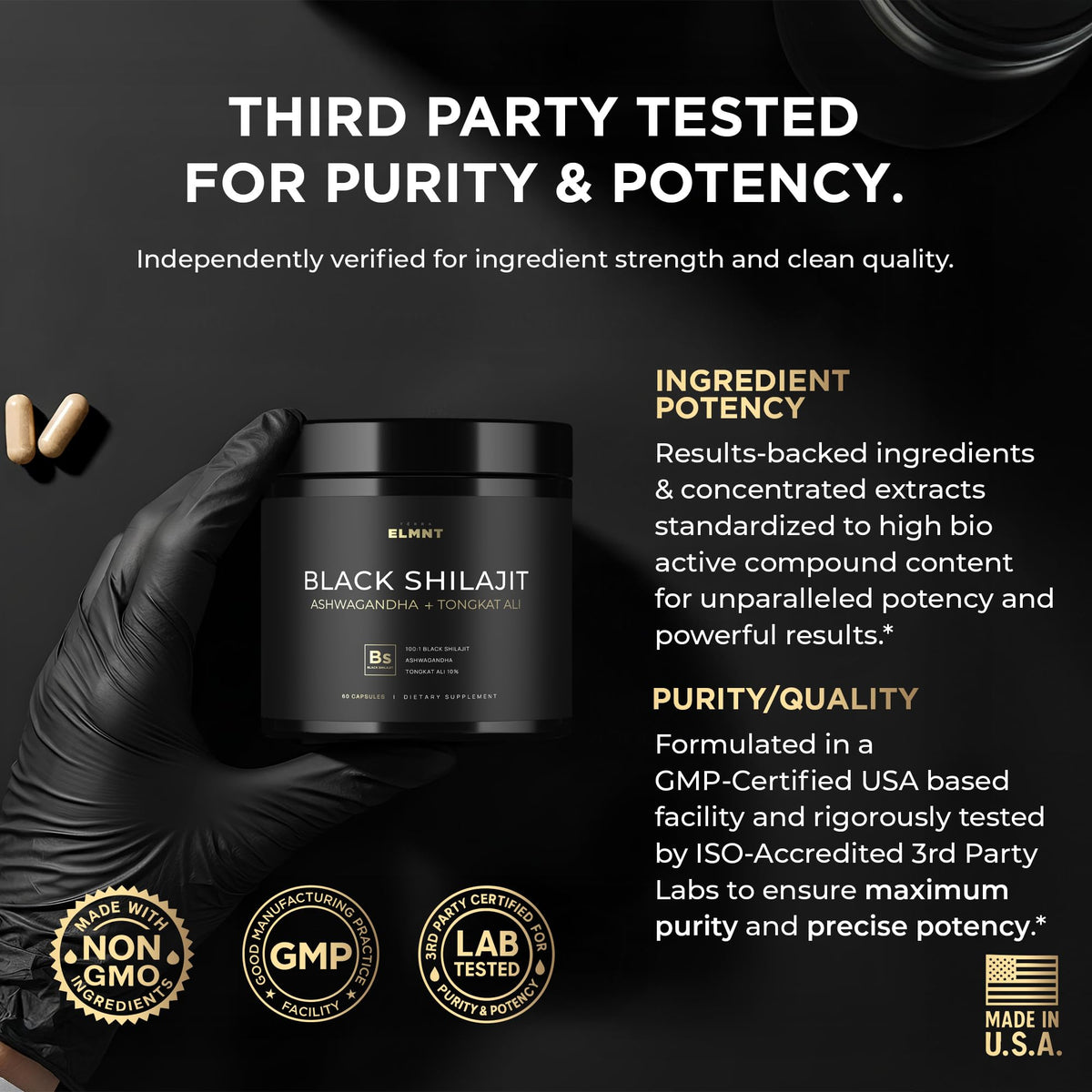 TERRA ELMNT Shilajit Noir 100x ouvert avec capsules visibles