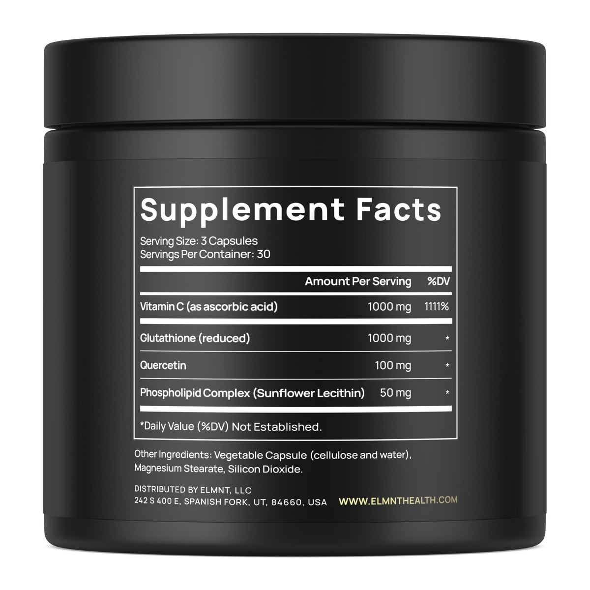 TERRA ELMNT Supplément Liposomal Glutathione 2150mg côté avec capsules