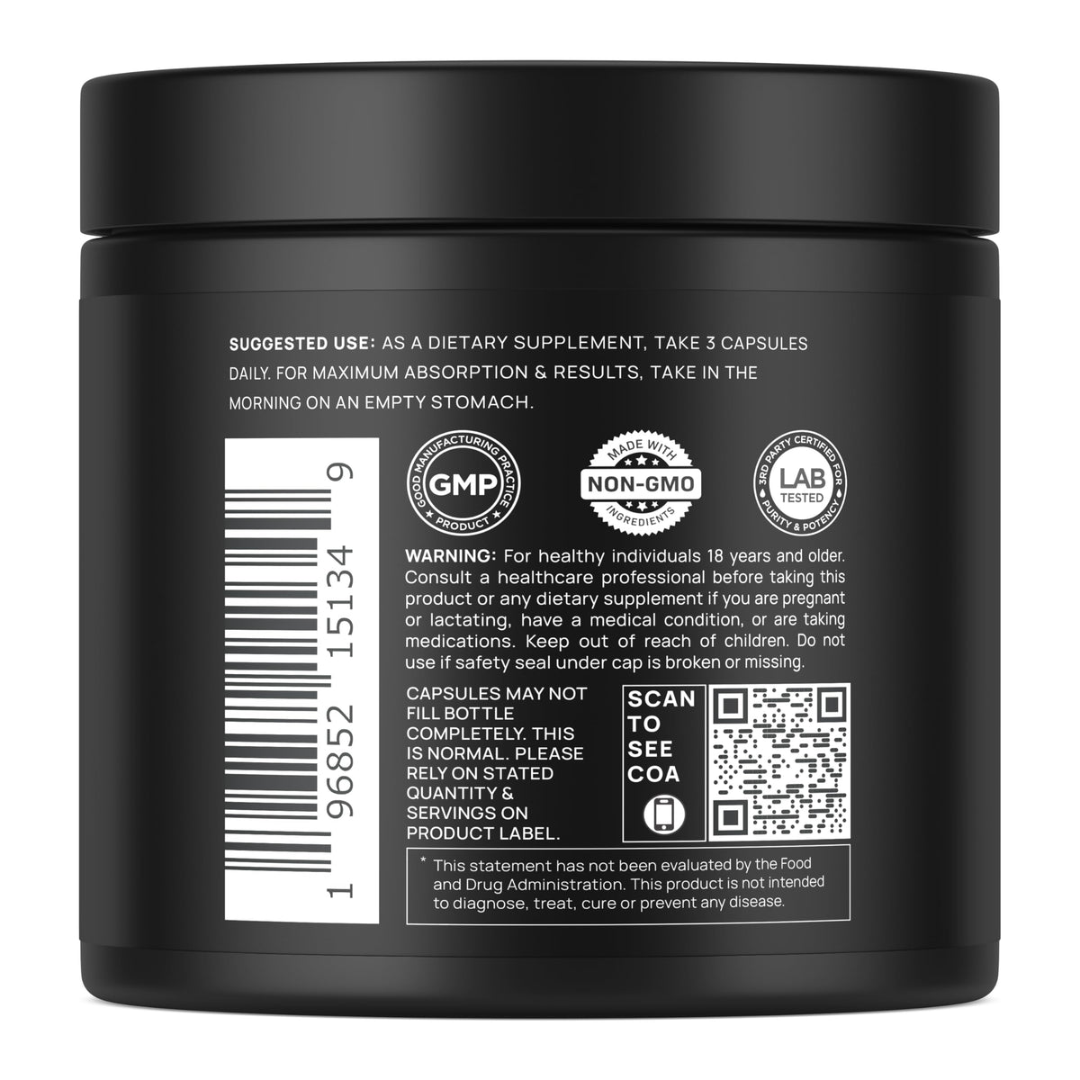 TERRA ELMNT Supplément Liposomal Glutathione 2150mg vue arrière avec ingrédients