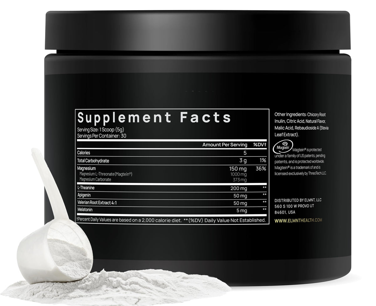 TERRA ELMNT Triple Sleep Magnesium L-Threonate 209g powder in a glass with water