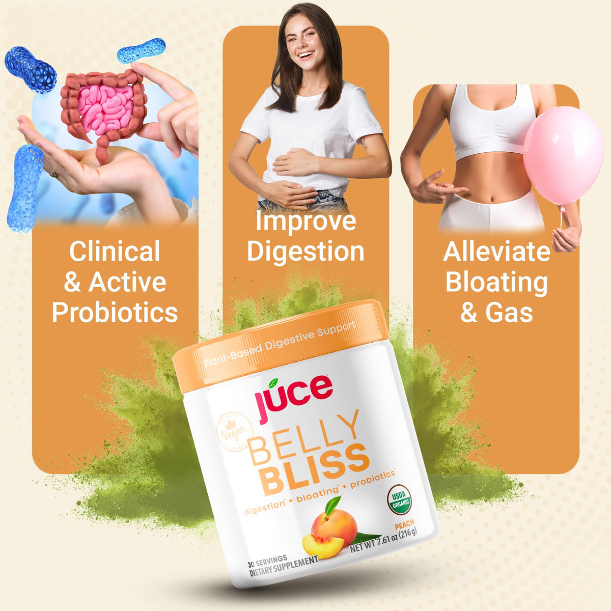 Terra Kai Organics Juce Belly Bliss powder in a scoop