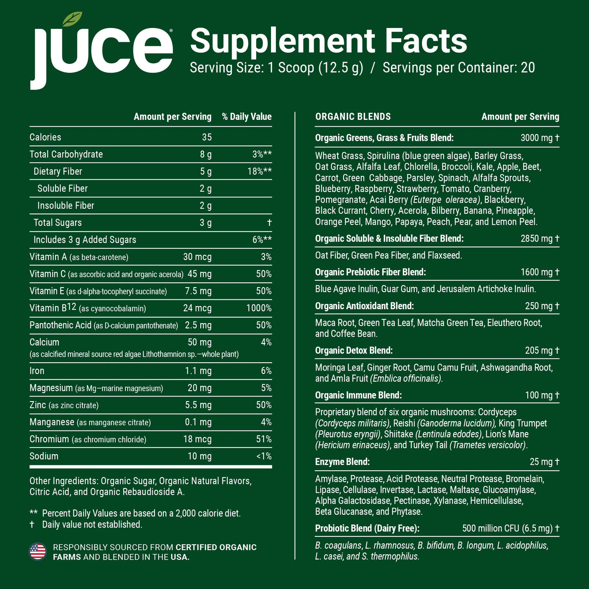 Terra Kai Organics Juce Greens Poudre 308g vue de l'arrière