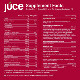 Terra Kai Organics Juce Reds Poudre 290g à côté d'un shaker