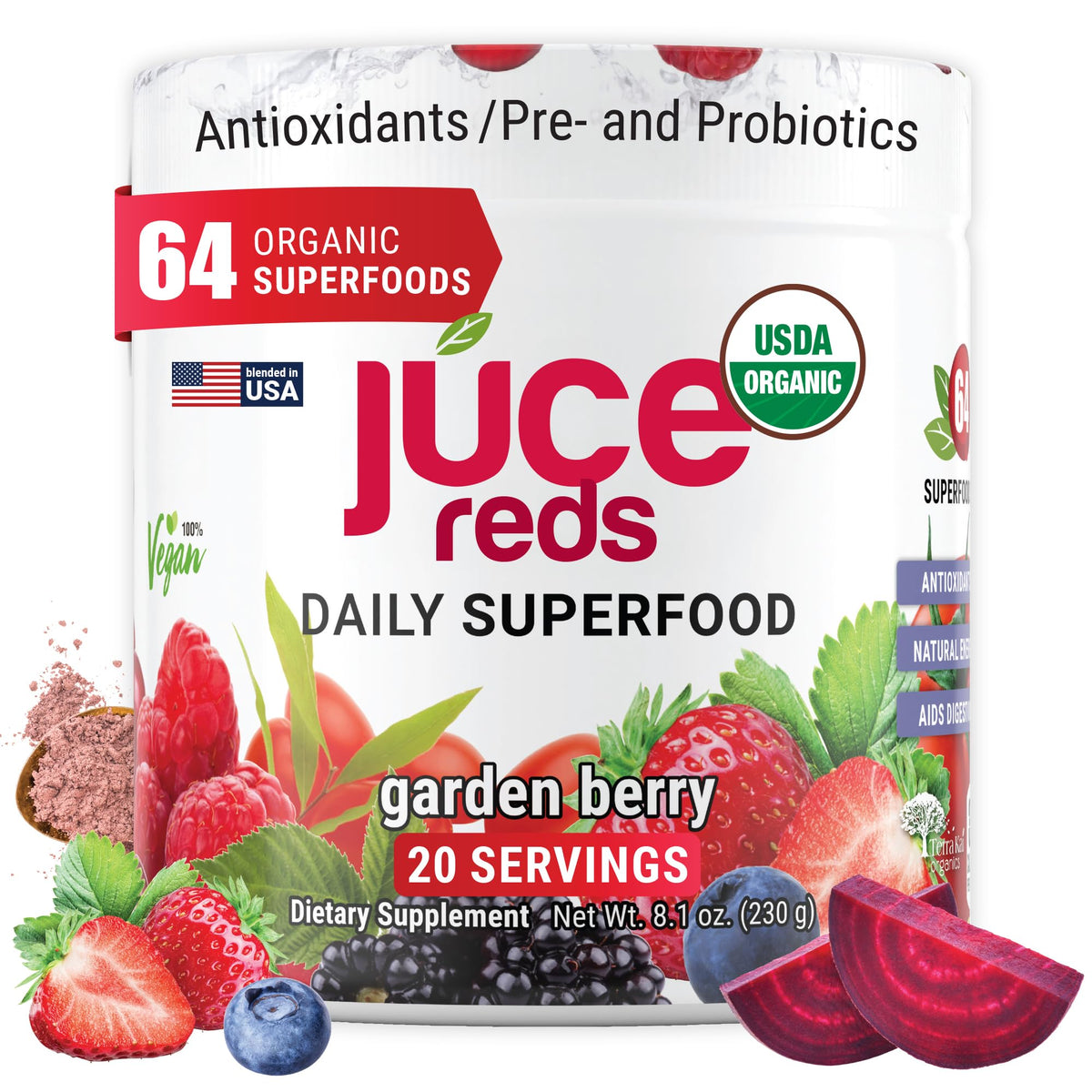 Terra Kai Organics Juce Reds Poudre 290g vue de face