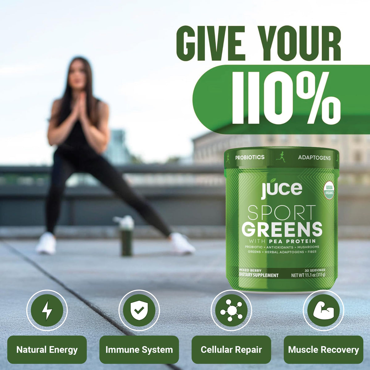 Terra Kai Organics Juce Sports Greens 390g - Berry avec cuillère