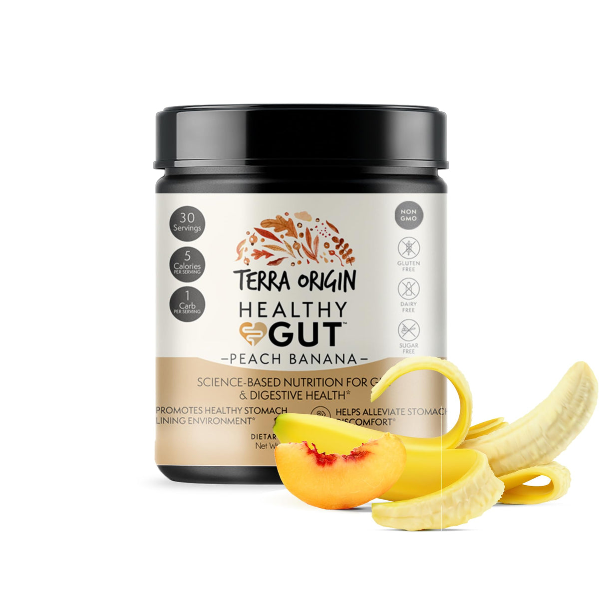 TERRA ORIGIN Healthy Gut Pêche Banane 30 Portions emballage avant