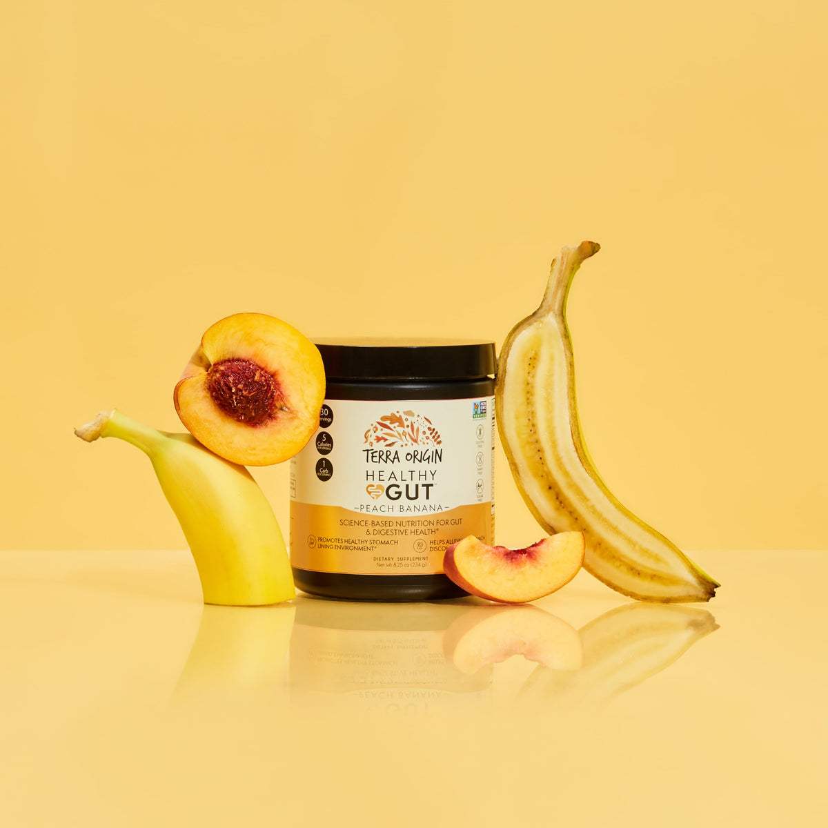 TERRA ORIGIN Healthy Gut Pêche Banane étiquette des ingrédients