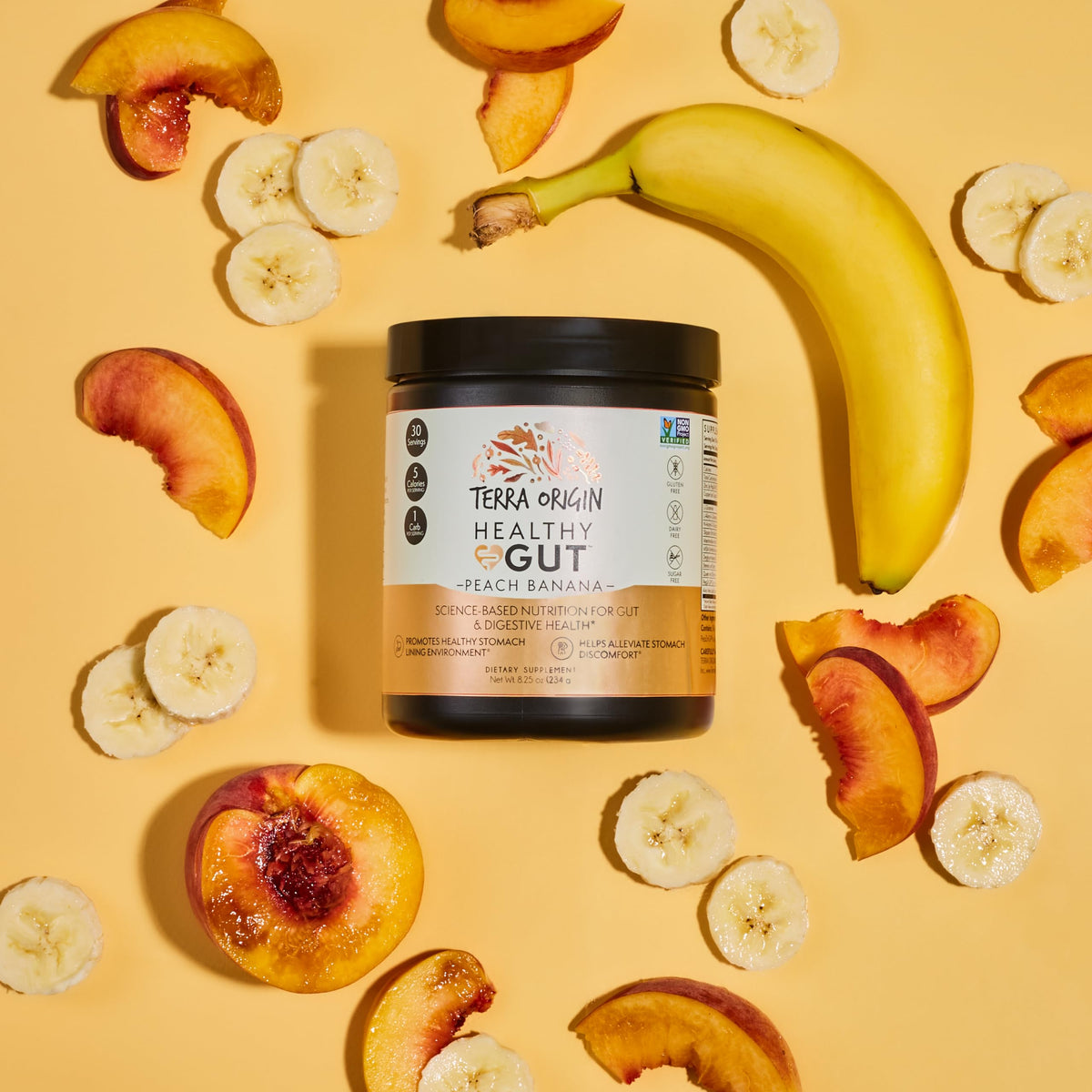 TERRA ORIGIN Healthy Gut Pêche Banane mélange dans un bol