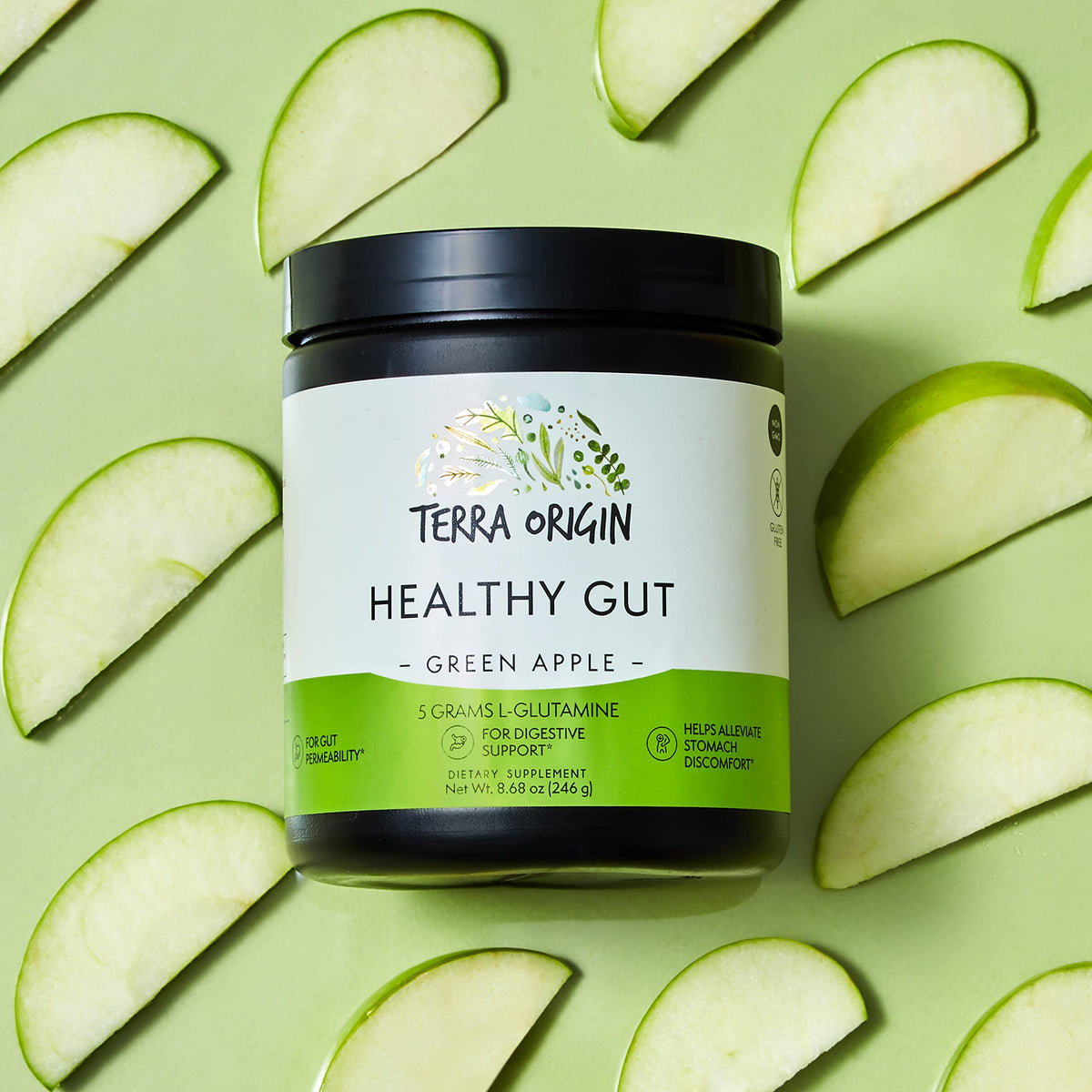 TERRA ORIGIN Healthy Gut Poudre 320g sur un plan de travail