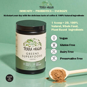 TERRA ORIGIN Mélange de Superaliments Verts 322g sur fond blanc