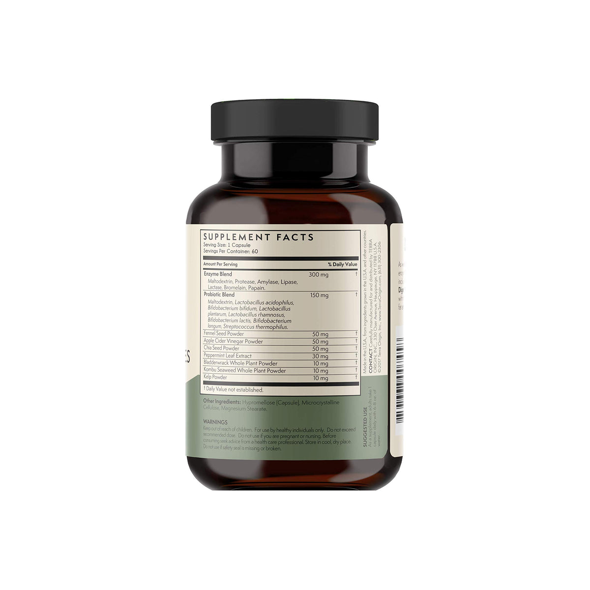 TERRA ORIGIN Multi-Enzymes capsules à côté d'un verre d'eau