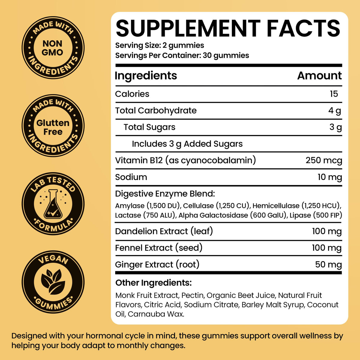 Terramed gummies arrière avec ingrédients et informations
