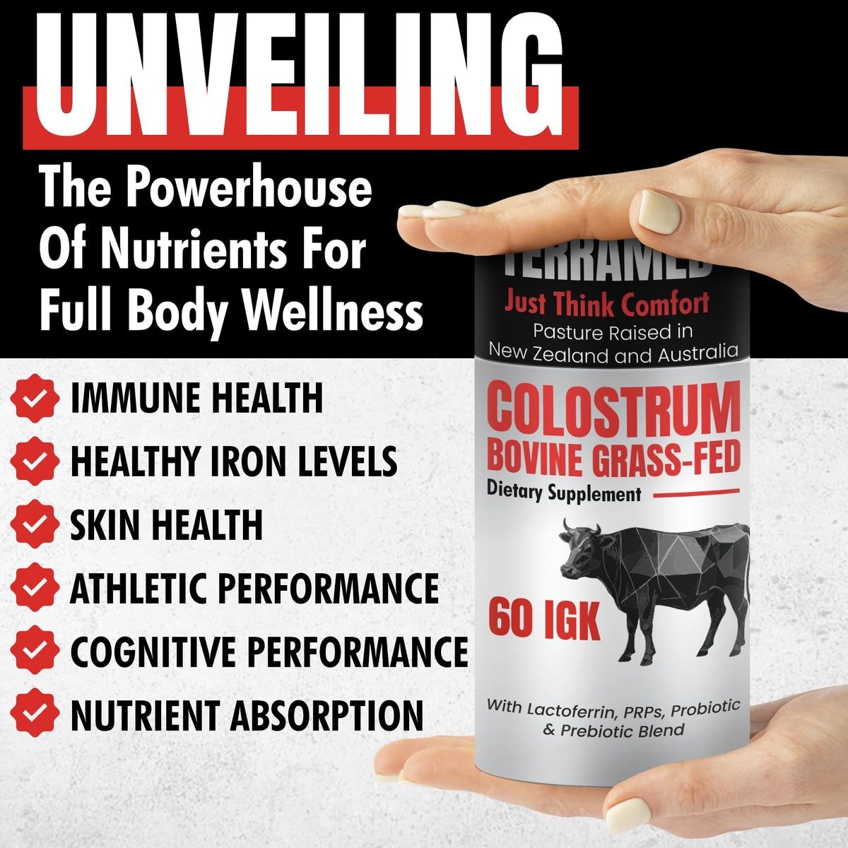 Terramed Just Think Comfort Gummies de colostrum 60% IgG, présentation des gummies