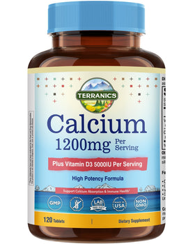 Terranics Calcium 1200 mg avec Vitamine D3, flacon de 120 comprimés