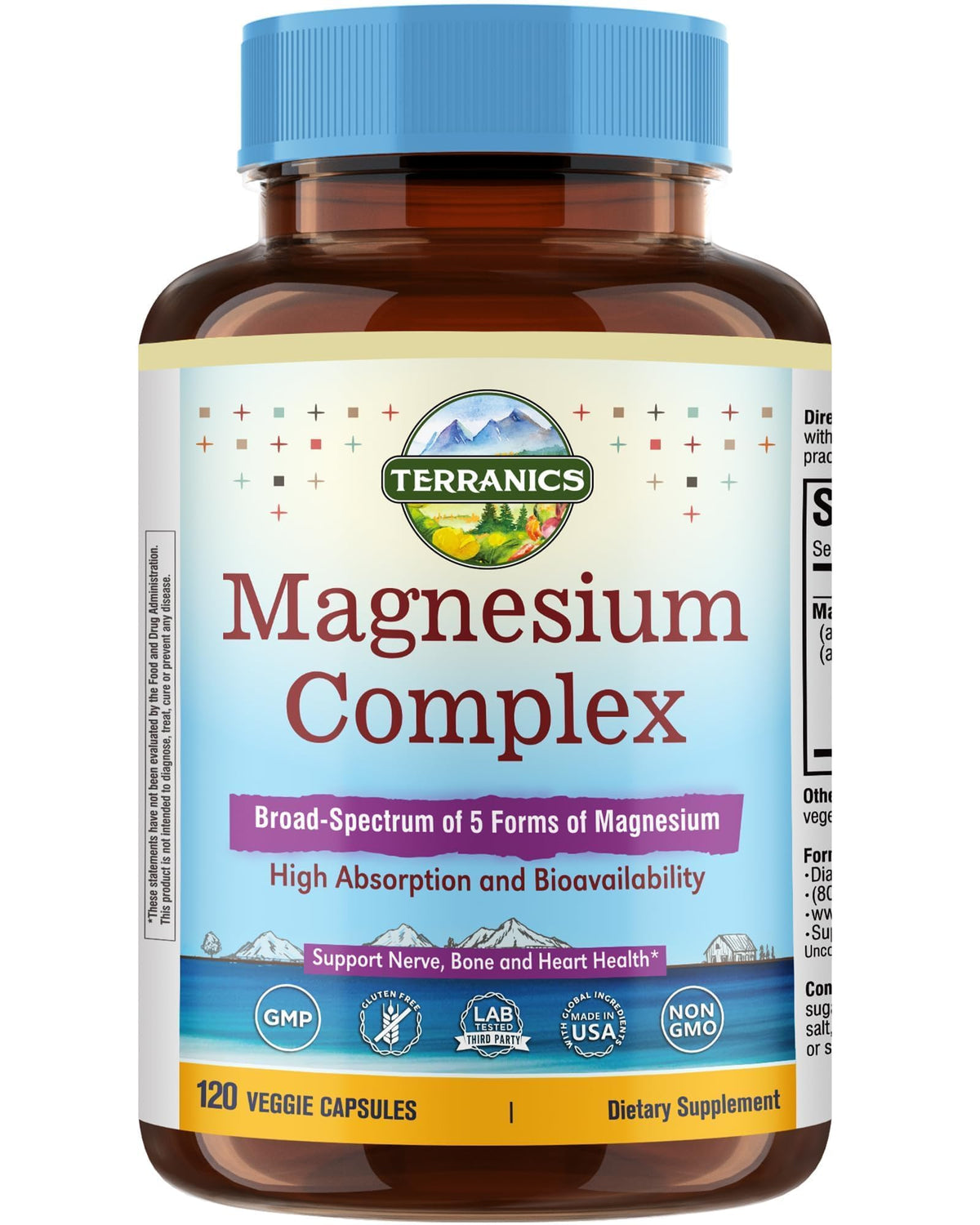 Terranics Complément Alimentaire Magnésium 500mg 120 Capsules Végétales - Vue de face
