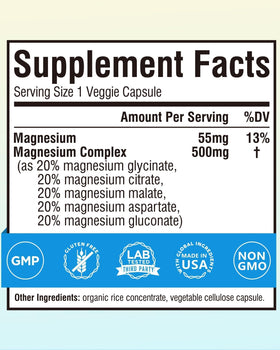 Terranics Complément Alimentaire Magnésium 500mg 120 Capsules Végétales - Produit dans un environnement naturel
