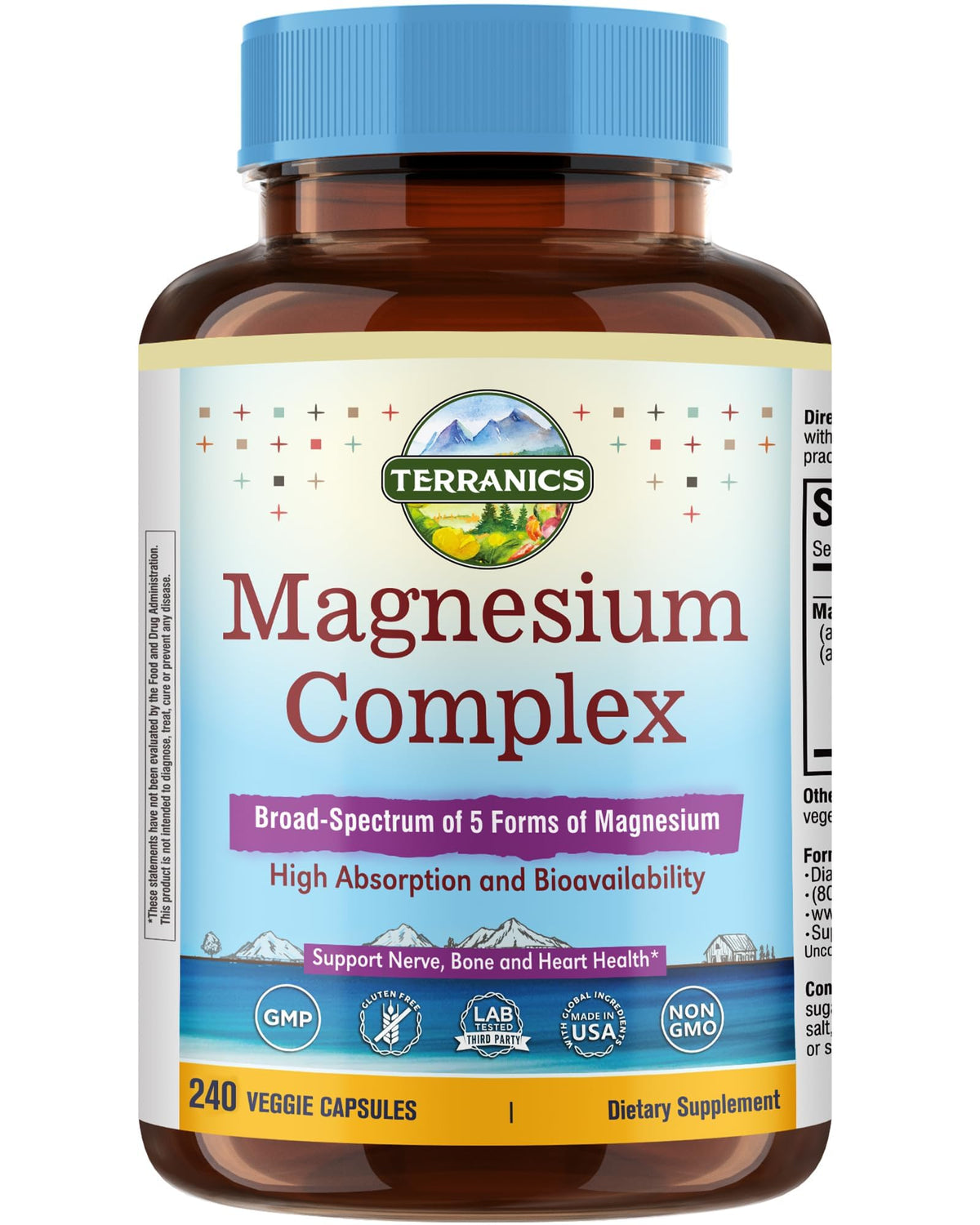 Terranics Complément Alimentaire Magnésium 500mg 240 Capsules Végétales vue de face