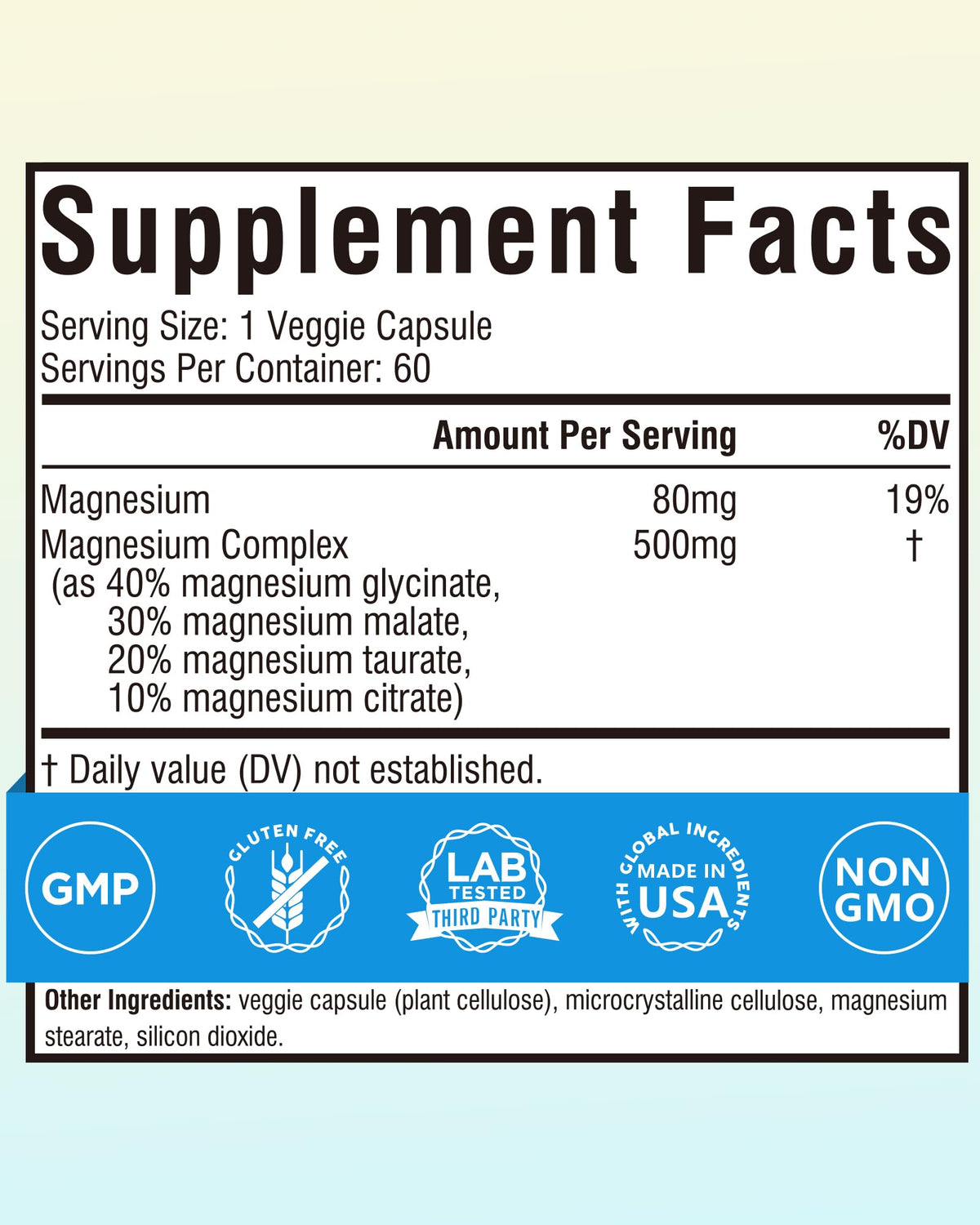 Terranics Complex de Magnésium 500mg, capsules à l'intérieur du flacon