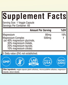 Terranics Complex de Magnésium 500mg, capsules à l'intérieur du flacon