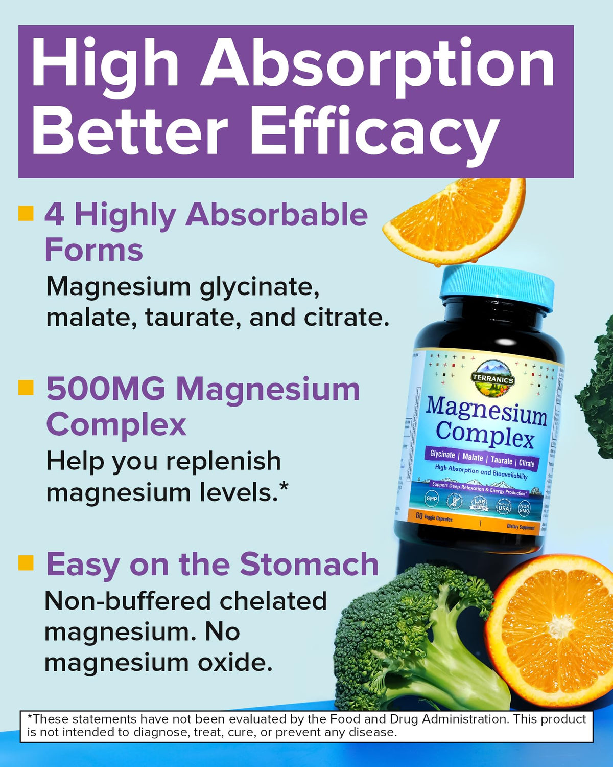 Terranics Complex de Magnésium 500mg, étiquette du produit
