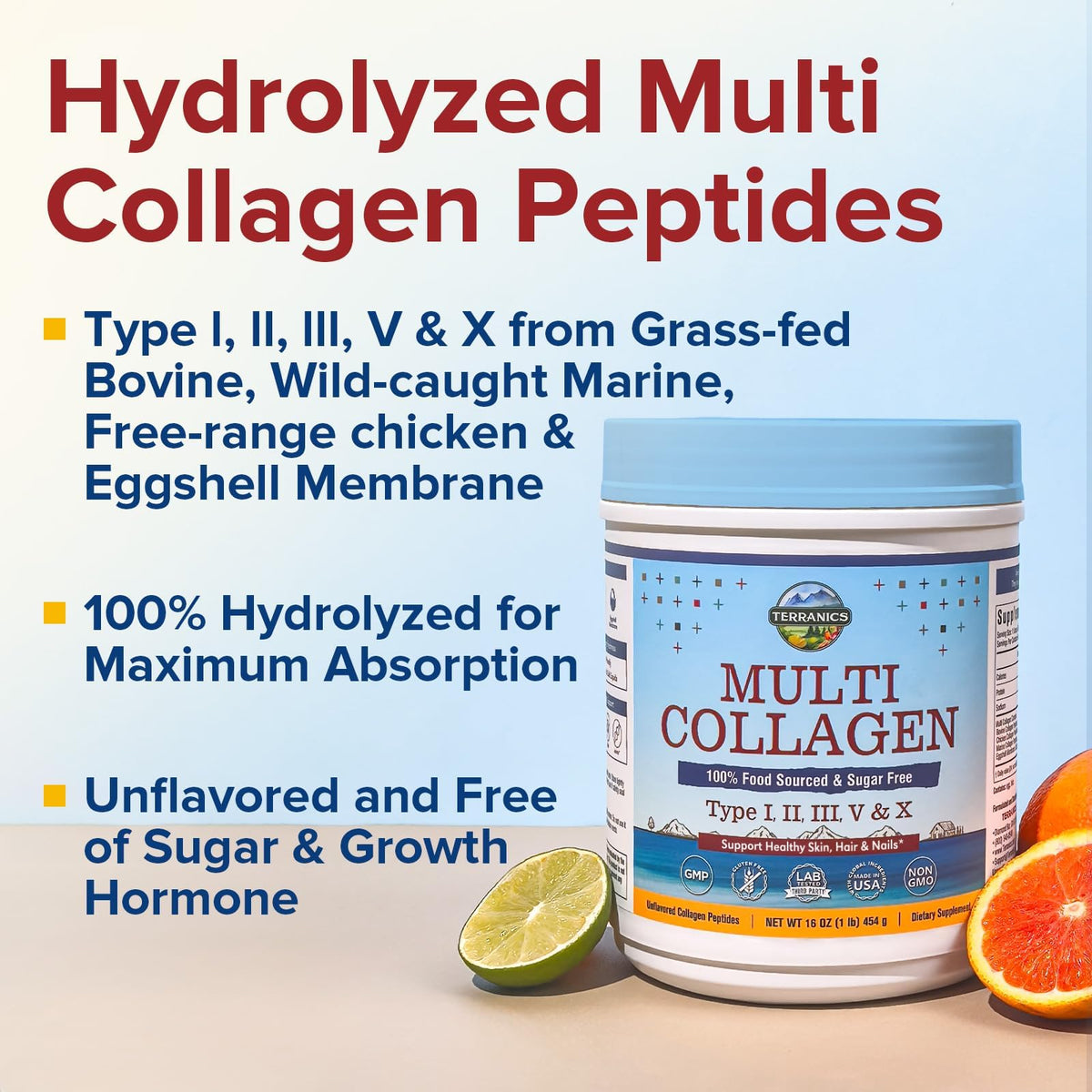 Terranics Multi Collagen Peptides 558g nutritional information