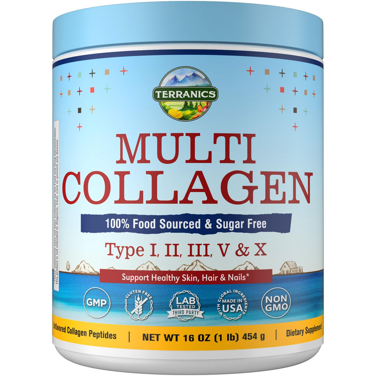 Terranics Multi Collagen Peptides 558g packaging front view