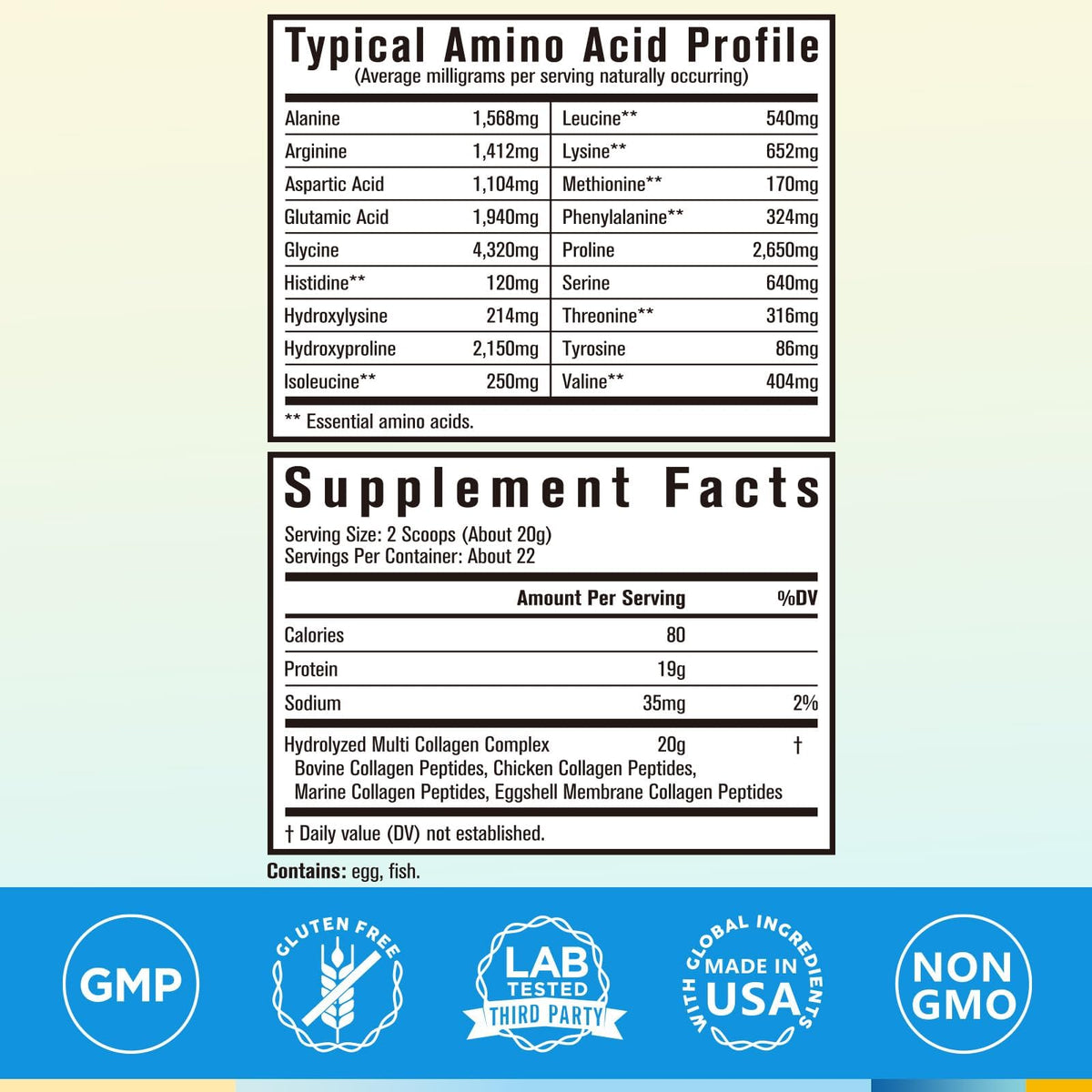 Terranics Poudre de Collagène Multi 508g vue arrière avec informations nutritionnelles