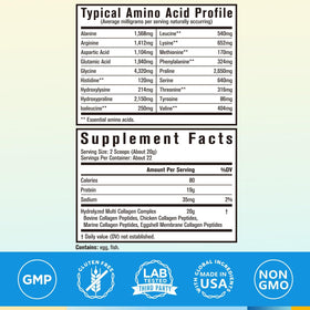 Terranics Poudre de Collagène Multi 508g vue arrière avec informations nutritionnelles