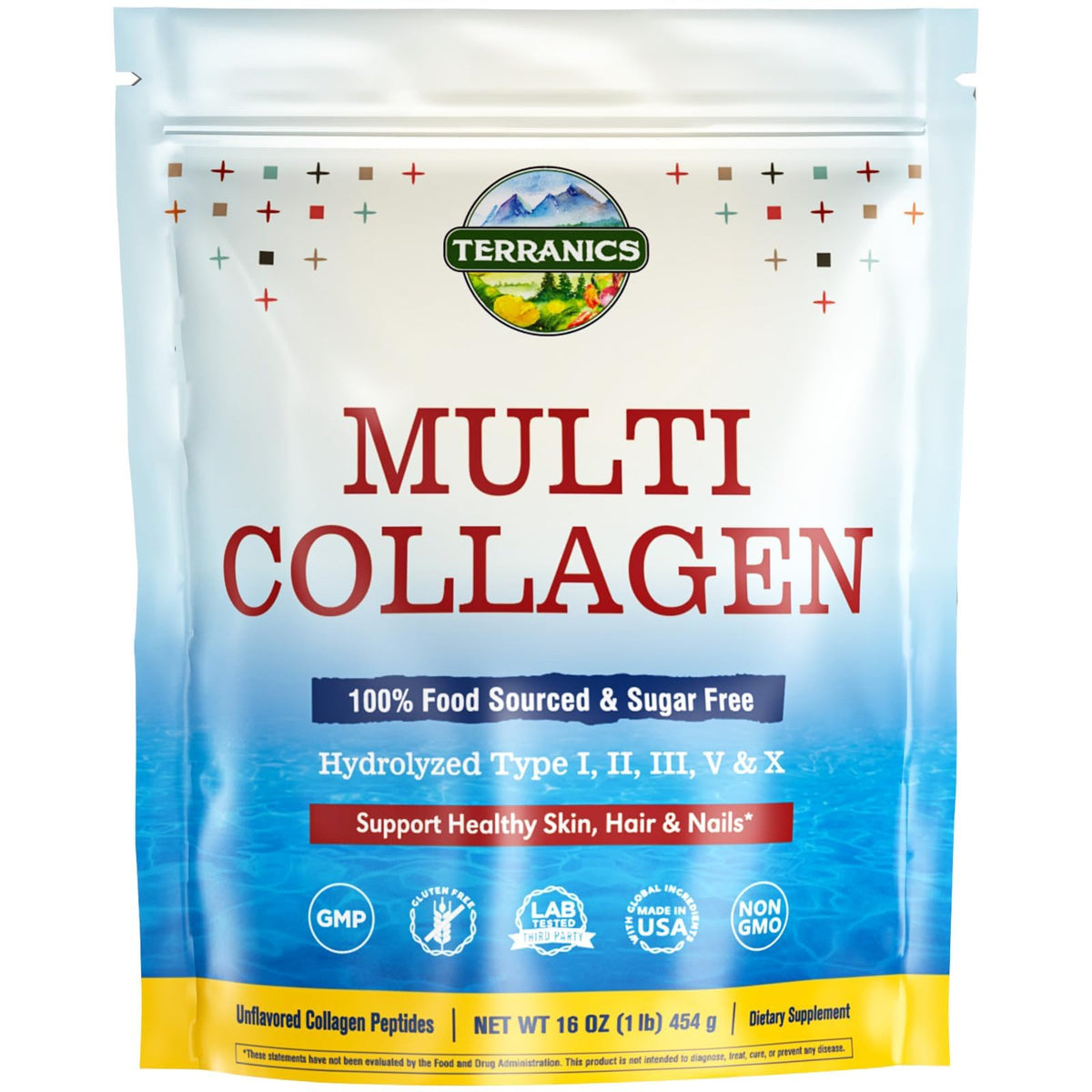 Terranics Poudre de Collagène Multi 508g vue avant avec emballage