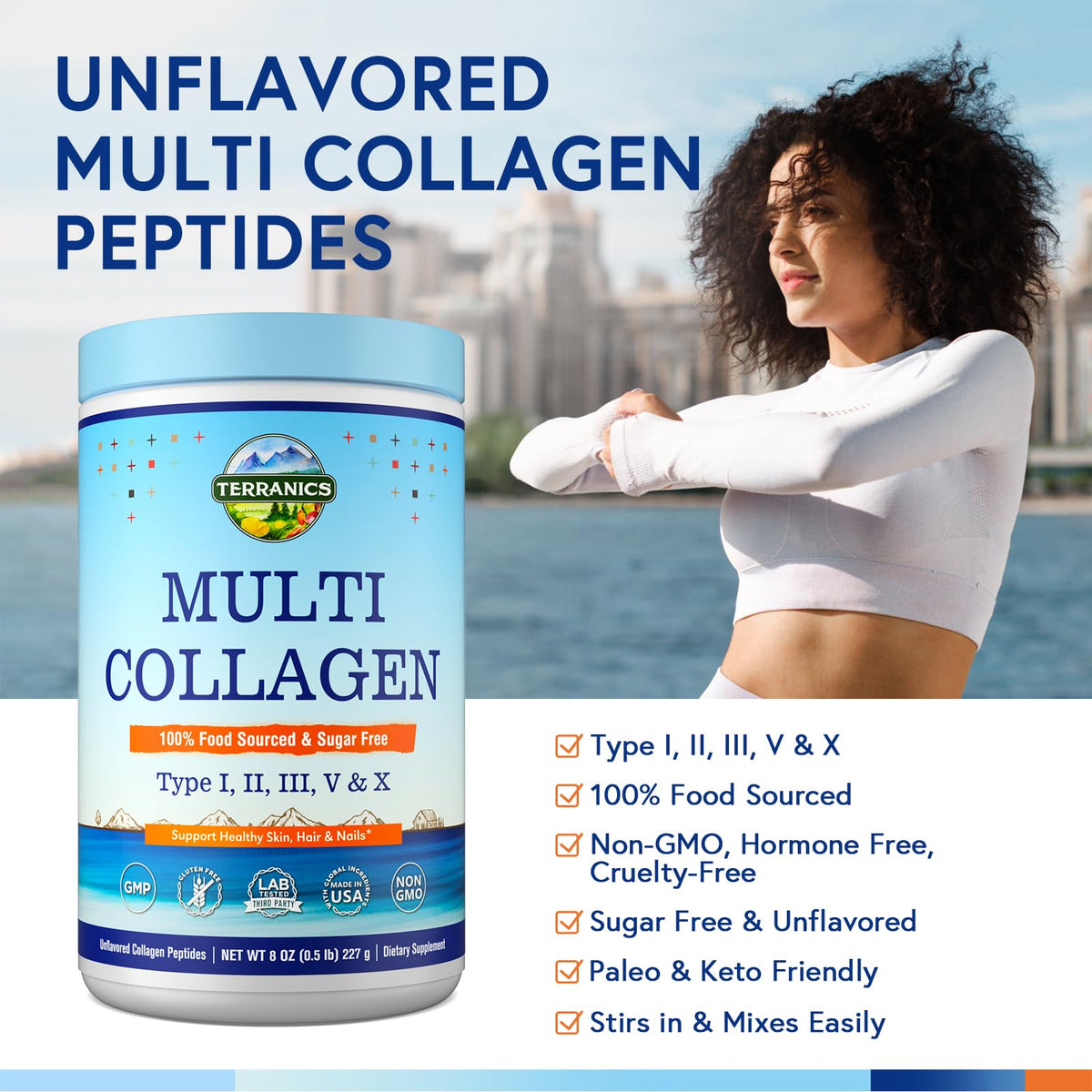 Terranics Poudre de Collagène Multi Peptides 322g côté
