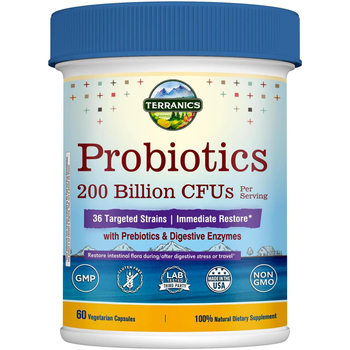 Terranics Probiotiques Quotidiens 200 Milliards 60 Caps vue de face