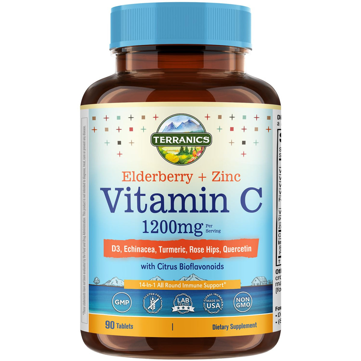 Terranics Vitamine C 1200 mg 90 comprimés, vue de face