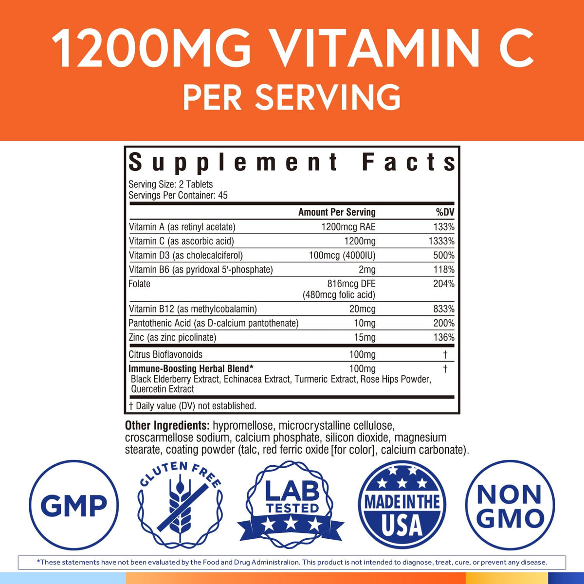 Terranics Vitamine C 1200 mg comprimés, emballage et étiquette