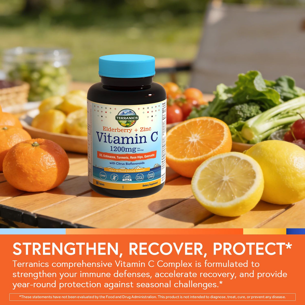 Terranics Vitamine C 1200 mg, vue de côté de l'emballage