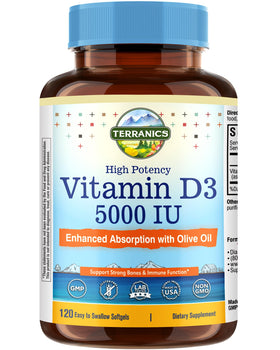 Terranics Vitamine D3 5000UI 120 mini gélules avec huile d'olive