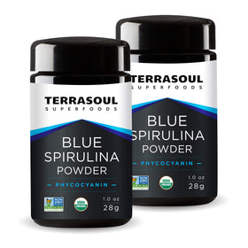 Terrasoul Superfoods Poudre de Spiruline Bleue Bio pot en verre violet