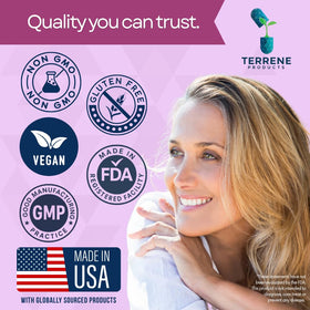Terrene Products complément alimentaire 4 en 1 femme 68g, vue arrière du flacon