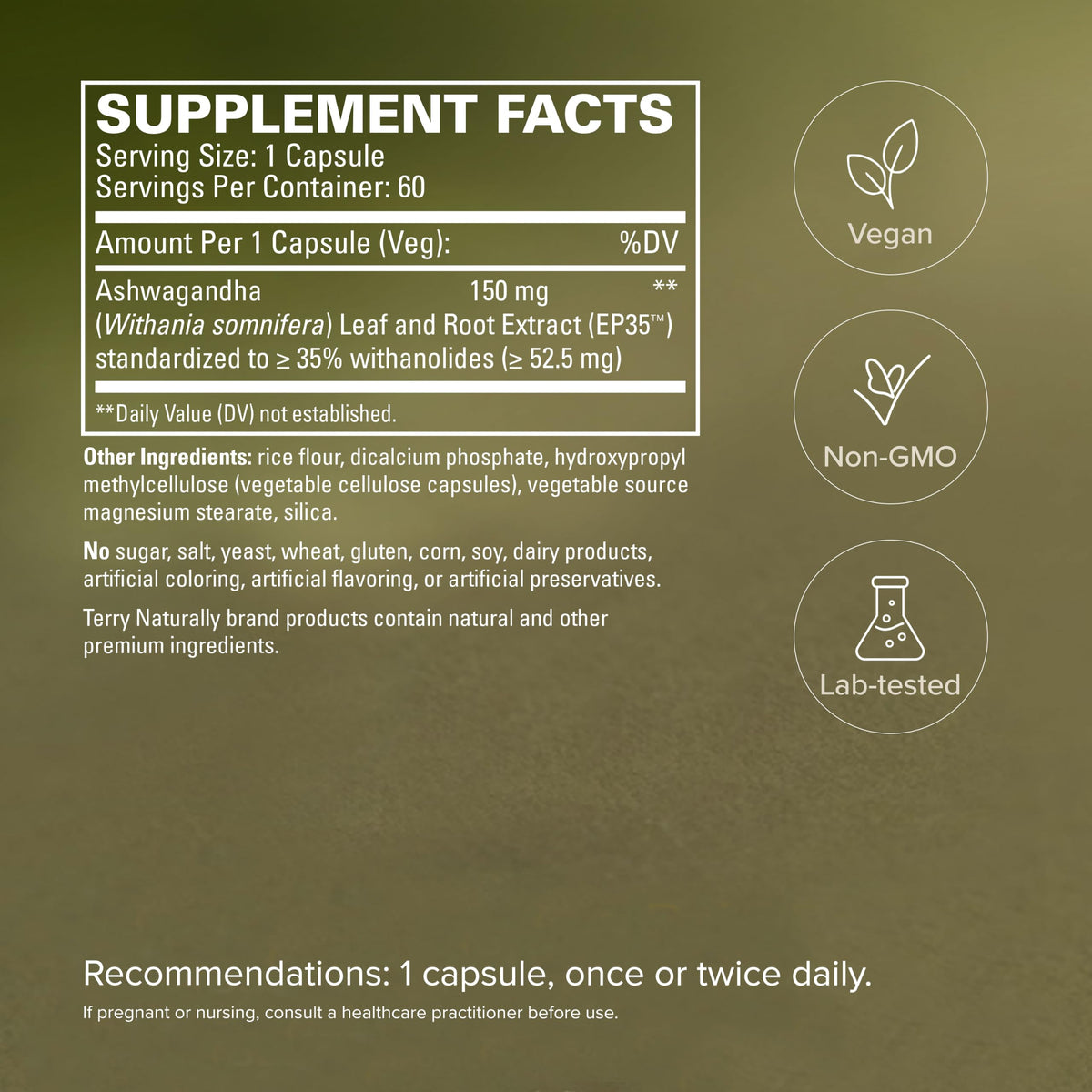 Terry Naturally Ashwagandha EP35 capsules ouvertes