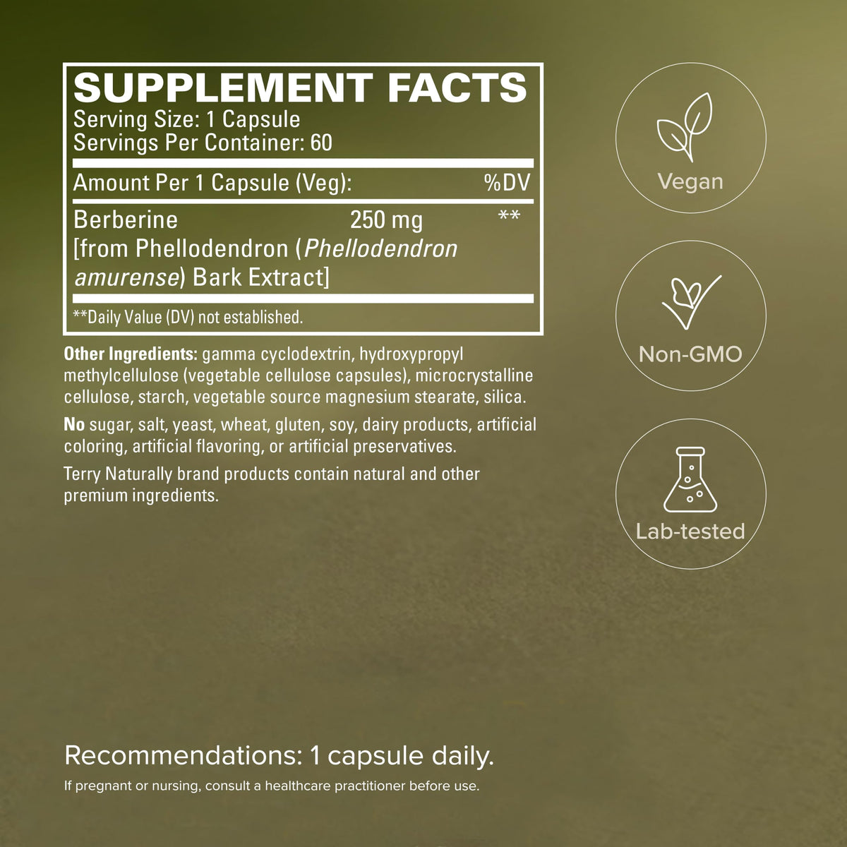 Terry Naturally Berberine MetX avec d'autres compléments alimentaires