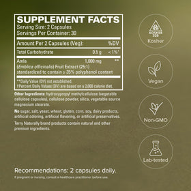 Terry Naturally Cholestérol Sain Amla 60 comprimés avec un verre d'eau