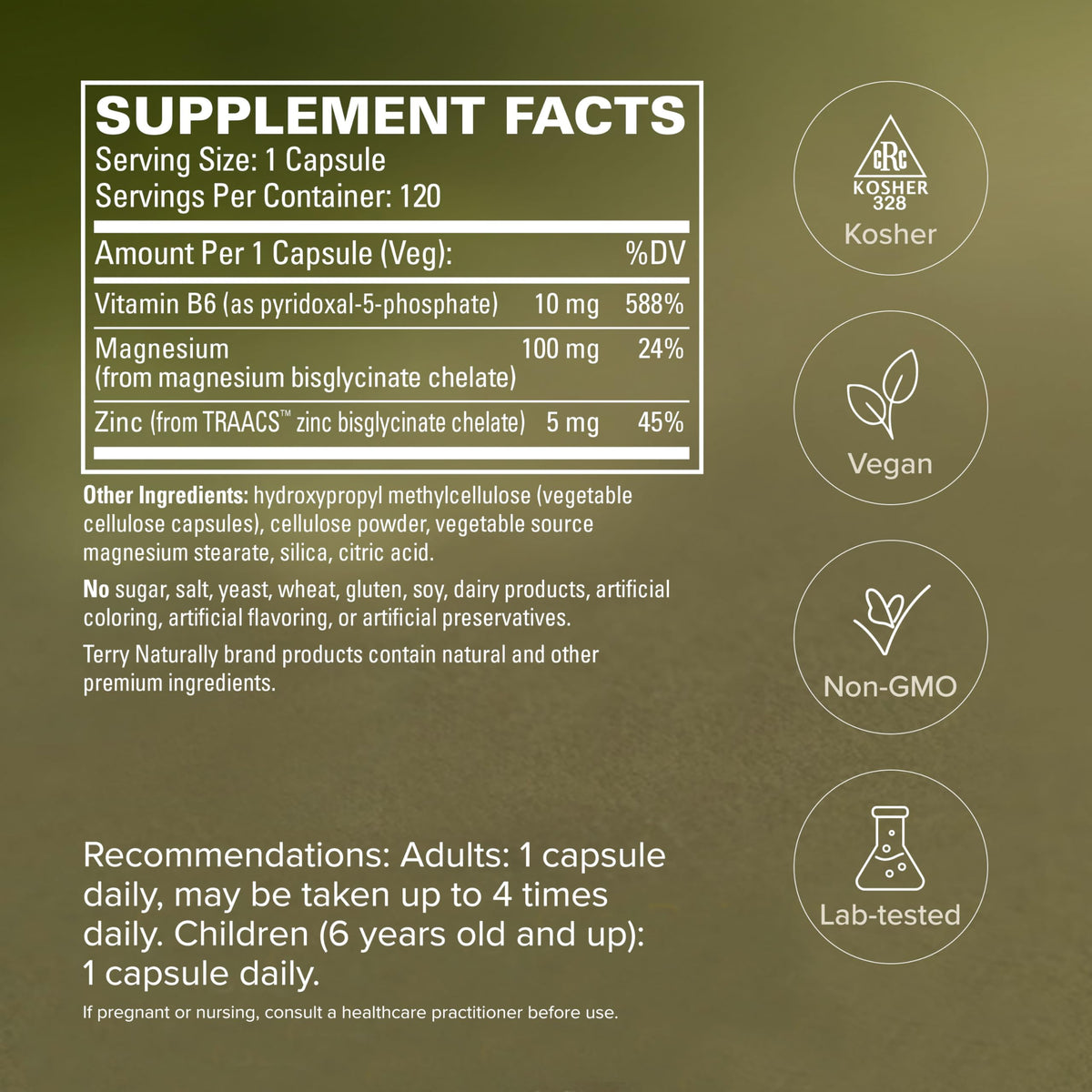 Terry Naturally Complément Alimentaire Magnésium 120 Capsules étiquette