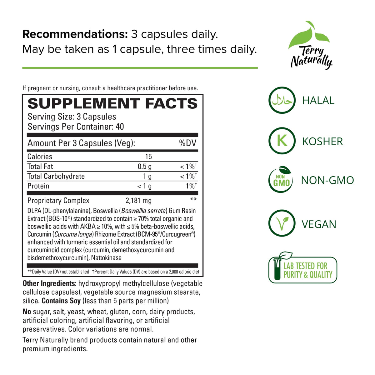 Terry Naturally Curamin complément 120 capsules avec étiquette